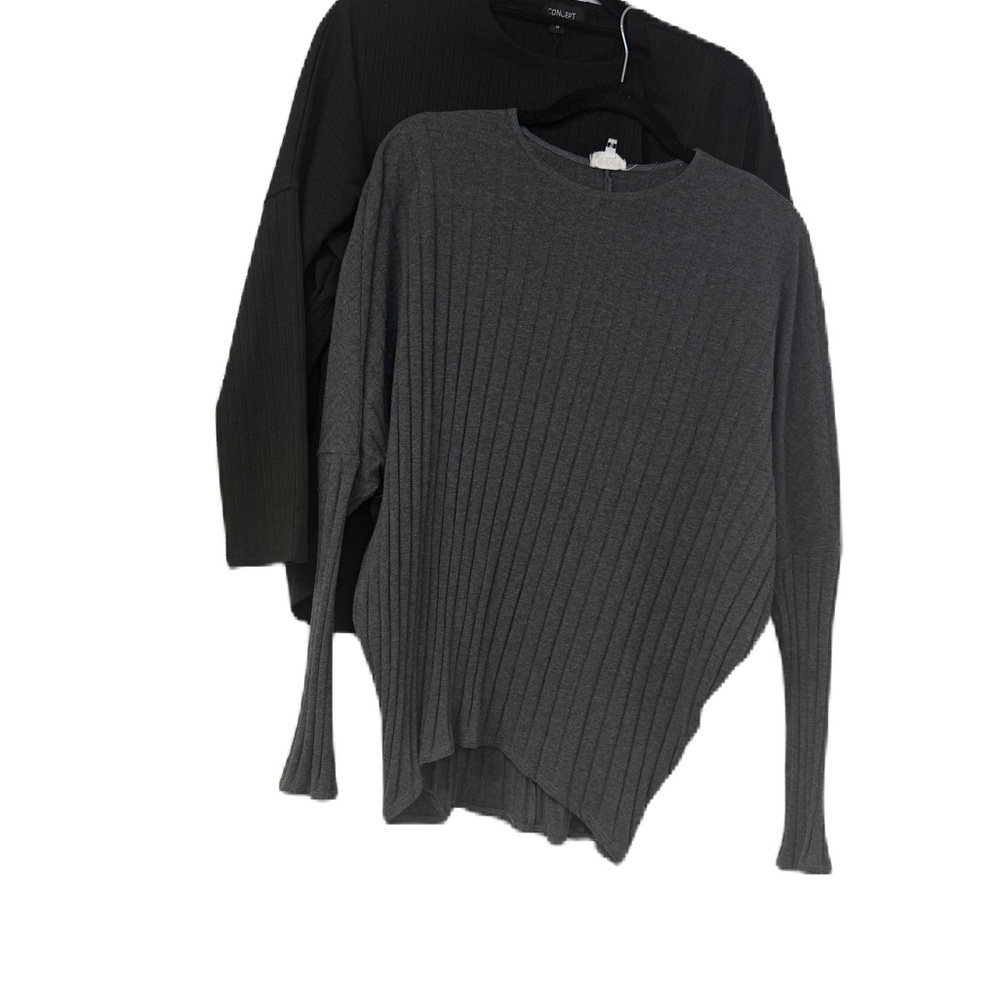 Chic Gray & Black Ribbed Knit Sweater bundle casual classic oversized